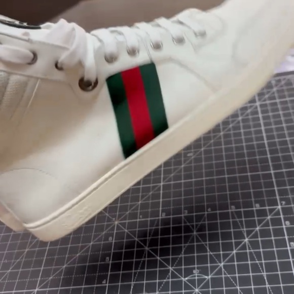 White and Green High-Top Sneakers with Textured Leather - Picture 2 of 4